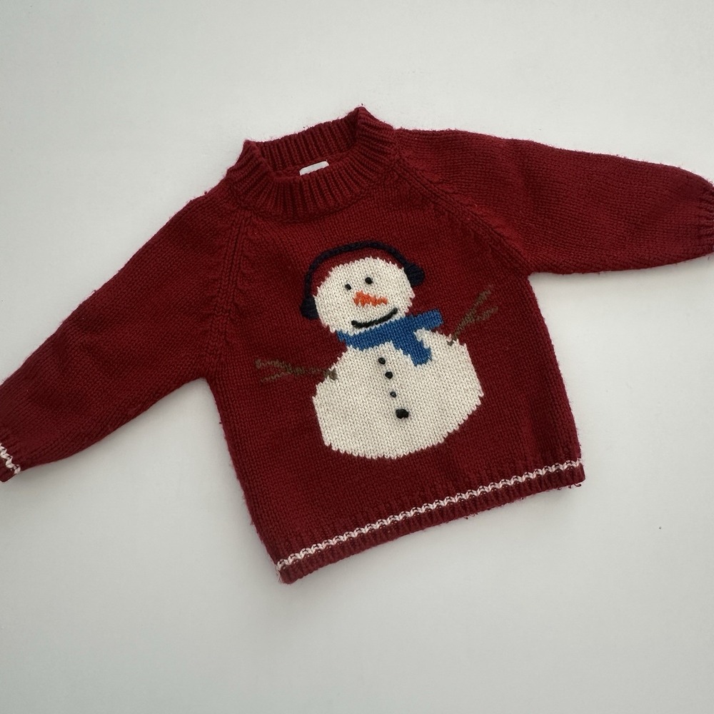 Vintage Baby GAP Sweater Snowman, Sz: 3 Years, Red Wool Blend 90s